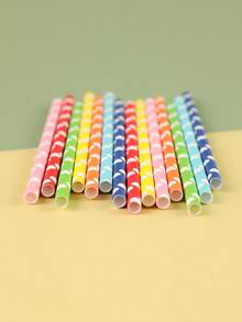 1 Packung mit 25/50/100 Stück Einweg-Papierstrohhalmen, mehrfarbiges Farbverlauf-Punktmuster, geeignet für Party, Restaurant, Desserts, Milchtee, Saft, DIY Dekorationen, Schulmaterial