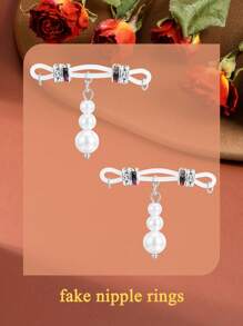 1Pair Fake Nipple Rings - Adjustable Fit Daily Wear Nipple Nooses - 8mm Candy Beads, Fake Nipple Jewelry Faux Nipple Piercing Non Pierce Faux Barbells, Fake Nipple Piercings, Valentine For Lovers