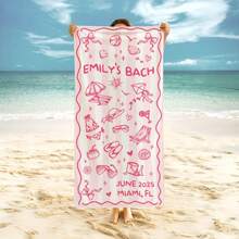 1pc 29″X58″ 31″X71″ Personalized Bachelorette Beach Towel, Custom Location And Name Bachelorette Party Pool Towel, Bachelorette Trip Gift, Bride, Bridal Shower Bathroom Decor SummerTravel Essentials Travel Accessories Beach Essentials - White - View 2