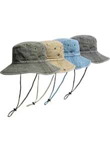 1pc Men's New Solid Color Patchwork Brim Washed Vintage Fishing/Hiking Hat, Outdoor Sun Protection Hat For Daily Wear