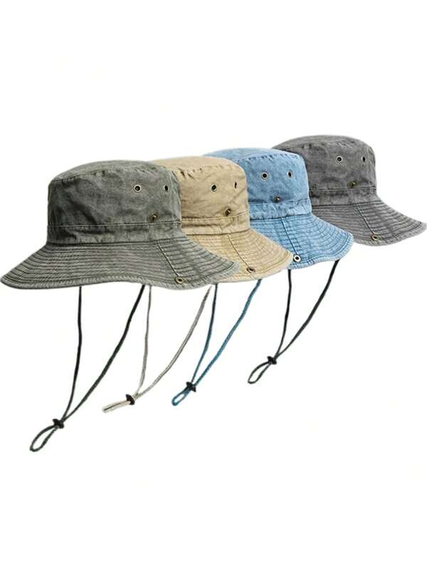1pc Men's New Solid Color Patchwork Brim Washed Vintage Fishing/Hiking Hat, Outdoor Sun Protection Hat For Daily Wear