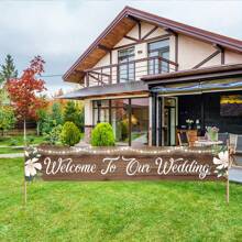 1pc Rustic Wooden Welcome To Our Wedding Banner, Polyester, Indoor & Outdoor Decor, Multi-Purpose, Festive Garden & Lawn Decoration, No Power Needed Party Banner