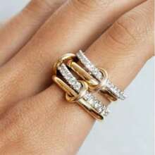 Elegant Gold Stackable Rings For Women, 18k Gold Plated Cubic Zirconia Rings, Silver Gold Multi Ring Mixed Metals Stack Rings Set