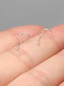 2pcs 925 Sterling Silver Nose Rings, 1.5mm Crystal, 24G Piercing Hooks