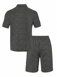 2pcs/Set Men's Summer Casual Outfit: Button Lapel Plain Polo Shirt & Relaxed Shorts, Men's Vacation, Suitable For Summer Outing - Dark Grey - View 9