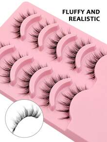 Asiteo 5 Pairs Of Anime-Inspired Natural-Style 3D Volume Lashes, Clear Bands - Reusable False Eyelashes For Beginners, Perfect For Cosplay And Everyday Makeup - الأسود - مشاهدة 6