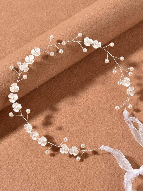 1pc Handmade Pearl Flower Headband, Bridal Wedding Party Accessories