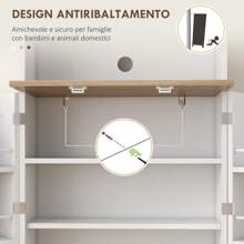 HOMCOM Credenza Cucina Alta con Armadietto, Piano Portamicroonde, 8 Ripiani su Ante, Mobile Dispensa Stretto con Ante in Vetro e Mensole Regolabili, per Soggiorno, Sala da Pranzo, 60x35x169 cm, Bianco