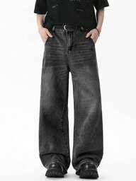 1개 남성 패션 루즈핏 레트로 빈티지 워싱 와이드 레그 다용도 데님 팬츠
