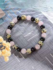 Black Agate & Dalmatian Jasper Beaded Protection Bracelet- Releaaing Past Hurt, Yoga Meditation Jewelry For Women Men-Balances,Self-Confidence - Multicolor - View 6