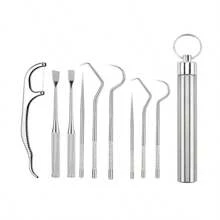 Set de 3/4/5/6/7/9 piezas de palillos de dientes de acero inoxidable con tubo portátil de almacenamiento, limpiador dental de metal para el cuidado y limpieza oral de los dientes