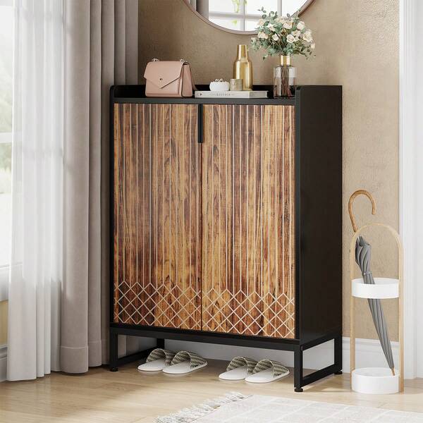 Tribesigns Zapatero Tribesigns con 2 puertas, 73 x 35 x 105 cm, zapatero para 25 pares, zapatero con estructura de metal, zapatero estrecho, zapatero para pasillo, marrón y negro