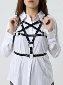 Women's Black Fashion Pentagram With Rivets Decorative Chest Shaping Belt Caged Chest Girdle Gothic Chest Girdle Rivets Caged Bra Valentine's Day Gift Mardi Gras Costume Accessories Sexy Lingerie Sling