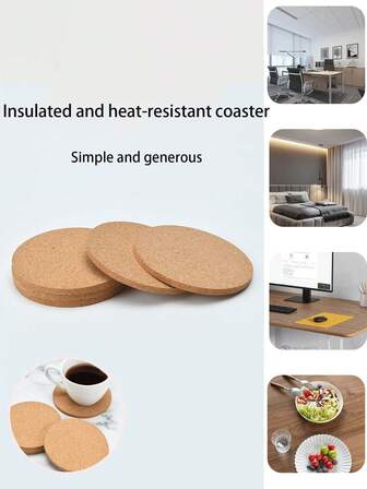 6-Pcs Beverage Cork Coasters, Circular Coasters, Reusable Wooden Coasters, Wine Cups, Coffee Cups, Beverage Cups, Etc. Blank Coasters Can Be DIY Coasters To Create Perfect Coasters Suitable For Multiple Scenarios