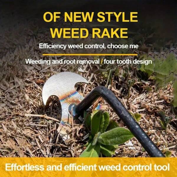 [30/54cm Manganese Steel Weeder] 1pc, Premium Long-Handled Weeder, 30/54cm Manganese Steel, 4-Teeth Puller, Ergonomic Hand Tool For Effortless Gardening, Weeding, And Uprooting, Garden Weeding Rake