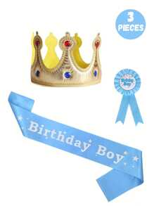 Set de 3/1 pieza Tirantes de cumpleaños feliz, insignia de niño y niña, gorro de rey, decoración de fiesta de cumpleaños de princesa, perfecto para fiestas de cumpleaños de niños y niñas, regalo ideal para fiestas de cumpleaños