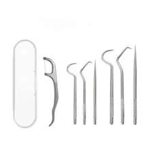 Set de 3/4/5/6/7/9 piezas de palillos de dientes de acero inoxidable con tubo portátil de almacenamiento, limpiador dental de metal para el cuidado y limpieza oral de los dientes