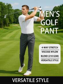 Men's Rayon-Blend Stretch Pants - 4-Way Elastic Casual Trousers With Mid-Rise Waist (Spring Breathable Wear) - Grey - View 3
