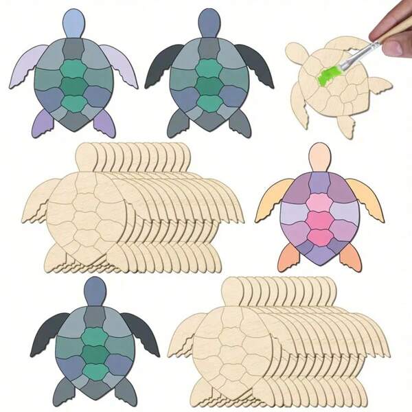 Fette di tartaruga marina in legno grezzo, intagli di legno a forma di tartaruga marina, articoli artigianali di creature marine per dipingere da sé, decorazioni per le vacanze