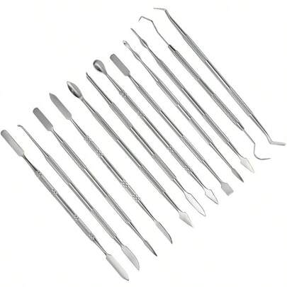 Set de sculptură în ceară din oțel inoxidabil cu 12 piese, unealtă de sculptură în ceară și lut, unealtă de sculptură cu lopată din noroi polimeric și ceramică pentru modelare, sculptură și modelare, set de sculptură cu două capete din argint