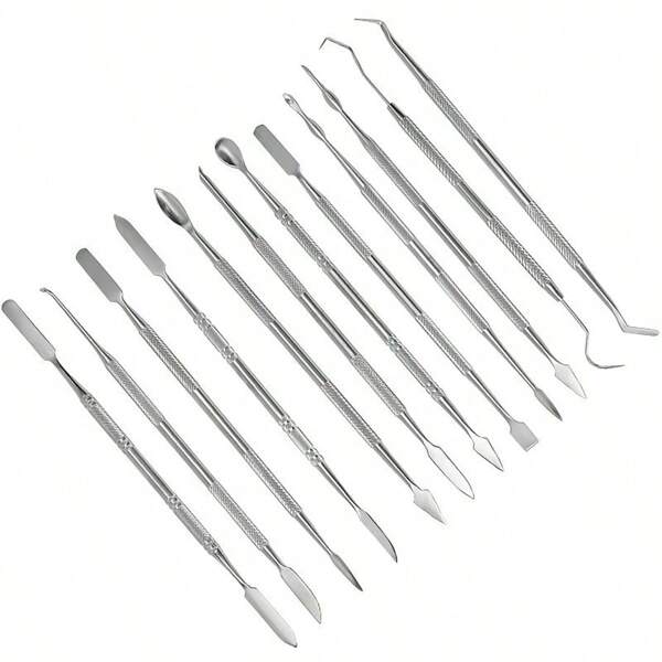 12 Piece Stainless Steel Wax Carving Set, Wax And Clay Carving Tools, Polymer Ceramic Mud Shovel Carving Tools For Shaping, Carving And Shaping, Silver Double Headed Carving Set