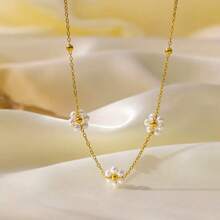 1 Set Elegant Floral Stainless Steel Necklace And Bracelet Jewelry Set, Suitable For Women In Daily Commute Or Hanging Out With Friends, Can Also Be Gifted