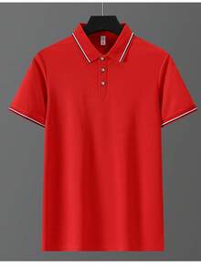 Custom Short Sleeve Polo Shirt With Color Block Design For Men & Women, Office Work Uniform, Add Your Personalized Graphics Print On The Back - Red - View 3