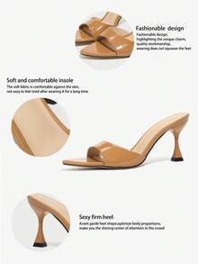 Jin Bei Qi 女士高跟鞋，时尚优雅晚宴户外细高跟尖头亮面镜面彩色面料性感穆勒鞋，优雅棕色凉鞋，春夏装扮 - 棕色 - 查看 5