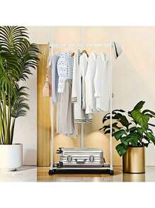 1pc Double Pole Rolling Clothes Drying Rack, Multi-Layer Storage Coat Hanger Stand, Lightweight Luxury Garment Rack With Wheels For Bedroom, Indoor Home & Commercial Use