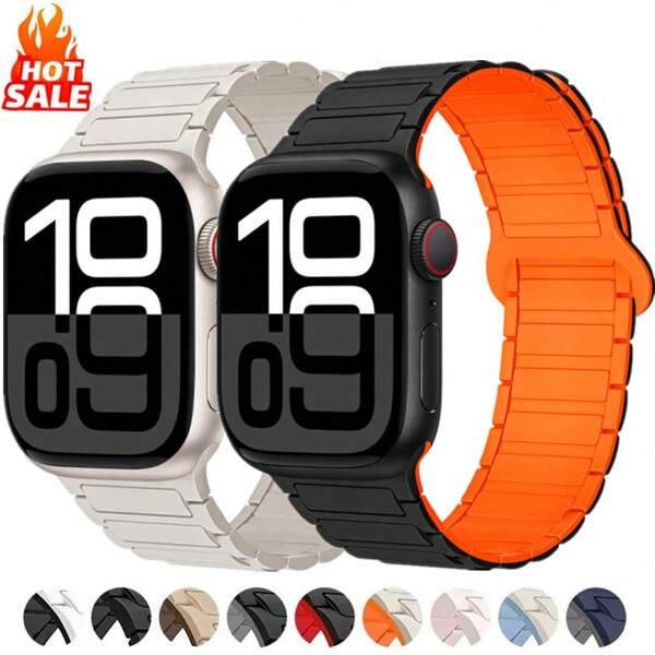 Magnetic Silicone Sport Band Compatible With Apple Watch Band Straps 38mm 40mm 41mm 42mm 44mm 45mm 46mm 49mm For Women Men S1 S2 S3 S4 S5 S6 S7 S8 S9 S10 Made From Plastic Soft Silicone Strap Compatible With Apple Watch Series 10 SE 9 8 7 6 5 4 3 2 1 Ultra 1 2 Particles Bracelet Silicone Replacement Wristband Strong Magnet Link Soft Litchi Grain Textured Silicone Strap Secure Watch Strap | Magnetic Silicone Strap Upgraded Version
