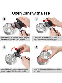 1pc Multi-Function Manual Can Opener/Bottle Opener - Classic Design, Easy To Use, No Sharp Edges, Durable Stainless Steel Blade And Cutting Wheel, Smooth Cutting Edge, Extra Large Knob For Easy Turning, Ergonomic Soft Rubber Handle, Versatile Kitchen Tool