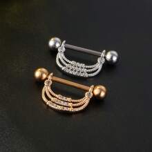 Modischer & sexy neues Produkt Dreifach-Reihen-Brustwarzenpiercing aus Edelstahl mit eingebetteten Zirkoniasteinen, Körperschmuck für den Export