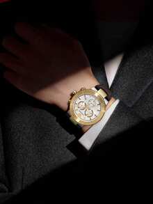 Versace Men's Brown Leather Strap Chronograph Watch Business Luxury Analog Quartz Watch For Men With Auto Date Dial And 5ATM Waterproof,VEPY00220