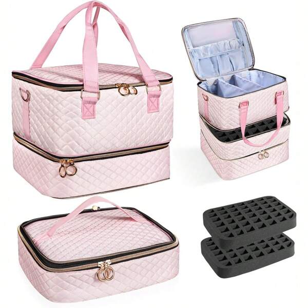 1 Stück Nagellack Organizer Tasche, Kosmetiktasche mit großer Kapazität mit 84 herausnehmbaren Fächern, geeignet für Nagellack, Maniküre-Werkzeuge, Lampen, Kosmetika und Pflegeprodukte