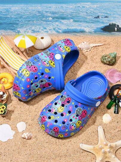 1 Pair Spring/Summer New Style Boys' Comfortable Fashion Casual Lightweight Navy Blue Colorful Cute Print Indoor/Outdoor Toe-Protecting Beach Sandals