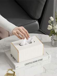 PU Leather Rectangular Tissue Box Lid - Tissue Box Holder, A Tissue Dispenser With A Remote Control Storage Rack. It Serves As A Tissue Box Organizer For Use On The Living Room Coffee Table Or Bedside Table In The Bedroom At Home.