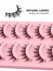 Asiteo 5 Pairs Of Anime-Inspired Natural-Style 3D Volume Lashes, Clear Bands - Reusable False Eyelashes For Beginners, Perfect For Cosplay And Everyday Makeup - الأسود - مشاهدة 4