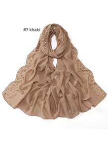 1 Peça Xale Longo de Chifom Elegante com Detalhes de Outono, Lenço Respirável Tradicional, Xale com Pedras de Pérola para Mulheres Muçulmanas