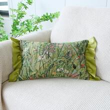 1 件植物花卉提花抱枕套，田园风格沙发靠垫床背枕套，适用于客厅