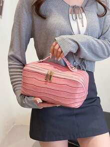 Fashionable And Versatile Large Capacity Handheld Cosmetic Bag - Pink - View 3