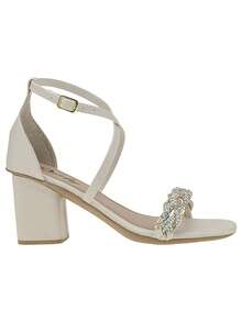 Women's Sandals High Heel Thick Casual Rhinestone Closed Back Braided Stones - Off - View 4