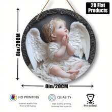 Plano 2D - Tábua de Madeira Estátua de Anjo 8x8 Polegadas - Tema de Anjo, Estátua de Anjo Detalhada, Perfeitamente Adequada para Decoração de Casa, Escritório, Cozinha, Bar ou Café | Presente Ideal para Feriados, Sem Bateria Necessária, Decoração de Cafeteria | Design de Anjo Requintado | Artesanato em Madeira