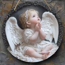 Plano 2D - Tábua de Madeira Estátua de Anjo 8x8 Polegadas - Tema de Anjo, Estátua de Anjo Detalhada, Perfeitamente Adequada para Decoração de Casa, Escritório, Cozinha, Bar ou Café | Presente Ideal para Feriados, Sem Bateria Necessária, Decoração de Cafeteria | Design de Anjo Requintado | Artesanato em Madeira
