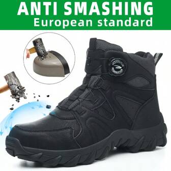 Men's Construction Site Work Safety Boots, High-Top, Casual & Fashionable, Steel Toe, Anti-Impact, Anti-Puncture, Knob-Free Lacing For Easy On/Off, Ultralight Sole, Soft & Anti-Slip