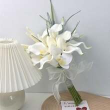 Bridesmaid Artificial Flower Bouquet For Wedding, White Tulip & Calla Lily Floral Arrangement, Bridal Bouquet, Wedding, Ceremony, Anniversary, Fake Flowers Spring Home Decor, Photography Props, Centerpiece, Party Table Decor, Holiday Decoration, Easter Gift, Birthday, Graduation