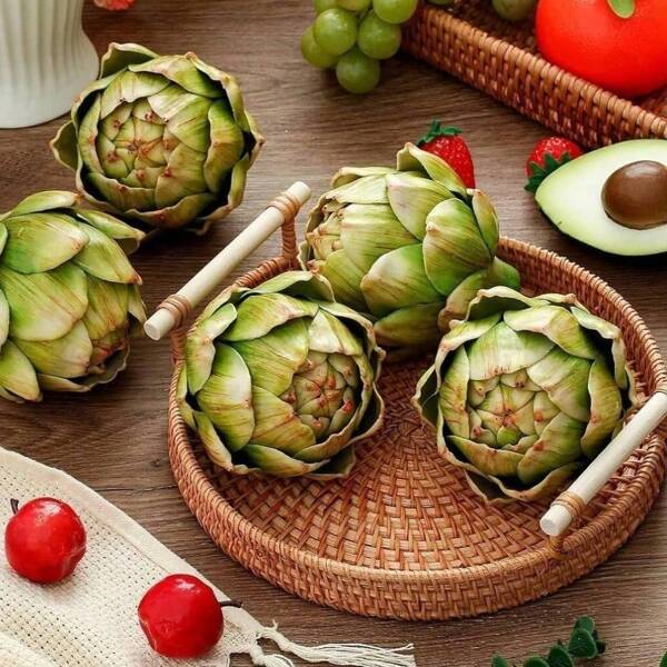 6 Pcs Large Green Artificial Artichokes Fake Vegetables And Fruits For Summer Kitchen Wedding Bowl And Vase Decorations,Fake Plants