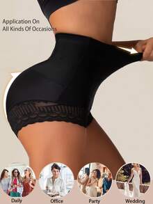 2件装高腰内裤女式蕾丝束腰平腹塑身裤收腹内衣收腹塑身衣减肥塑身三角裤 - 黑色 - 查看 8