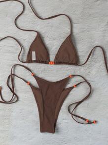 Costume da bagno bikini sexy da donna con lacci di Polovedo, colore unito