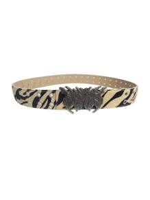 Vintage Leopard Print Dual Exhaust Hole Men's Belt, Punk Rock Cyber Flame Cowboy Elements, Versatile For Sweatshirt, Jeans, Suitable For Daily And Holidays