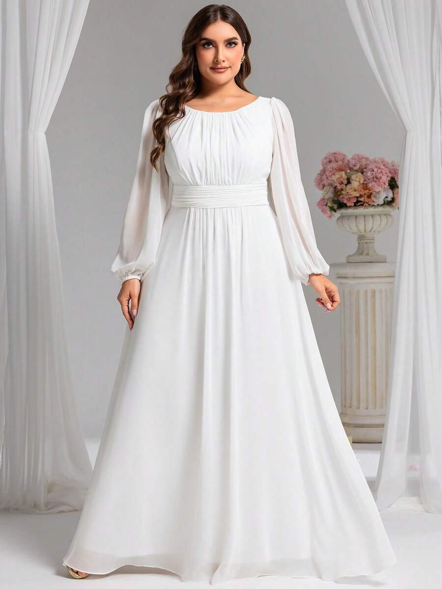 EVERPRETTY Plus Size Elegant Romantic A-Line Bridesmaid Dress Bridal Shower Dresses White Formal Dresses For Engagement - White - View 1